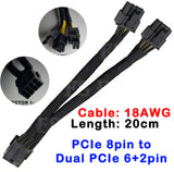 Sleeve GPU PCIe 8 Pin Female to Dual 8 Pin (6+2) Male PCI Express Power Cable 18AWG - Fortune Star Online